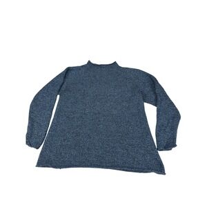 American South Side Alpaca Wool Sweater Blue Marl Mock Neck Knit Peru Womens